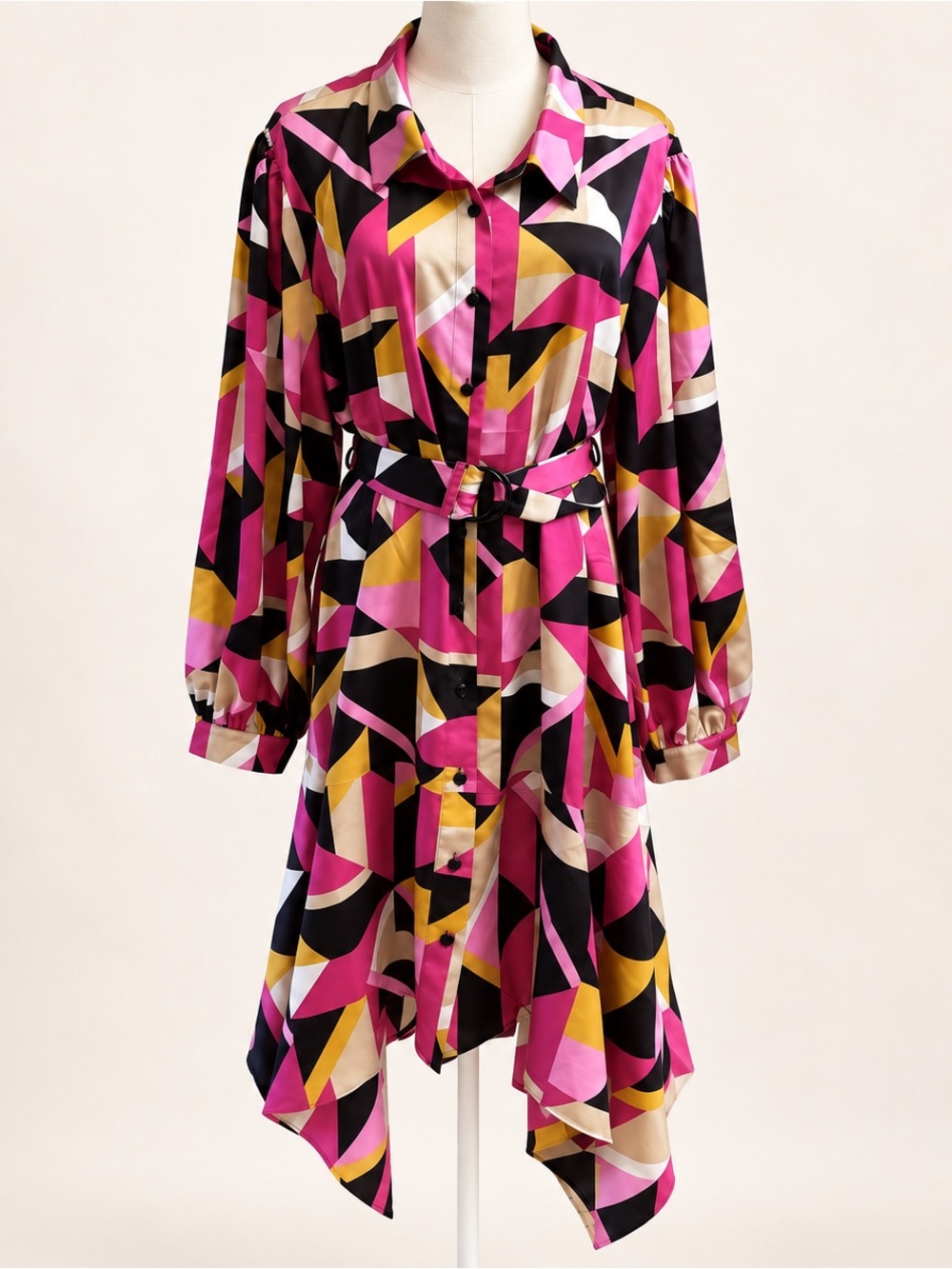 NWT Karl Lagerfeld Paris Shirt Dress 24W Plus Geometric Belted
